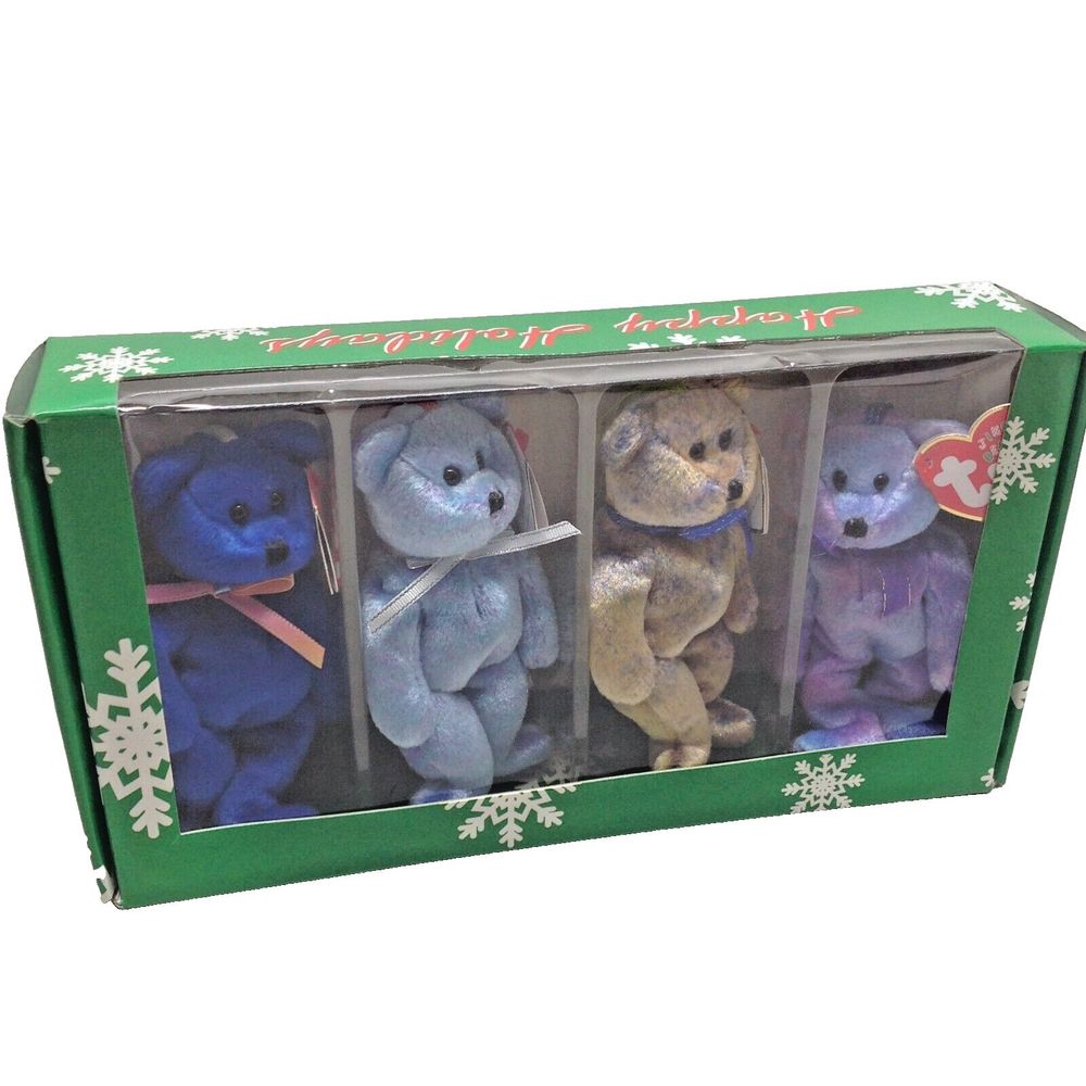 2001 Ty Jingle Beanies Collection Set Of 4 Clubby Edition Bears Ornaments NOS